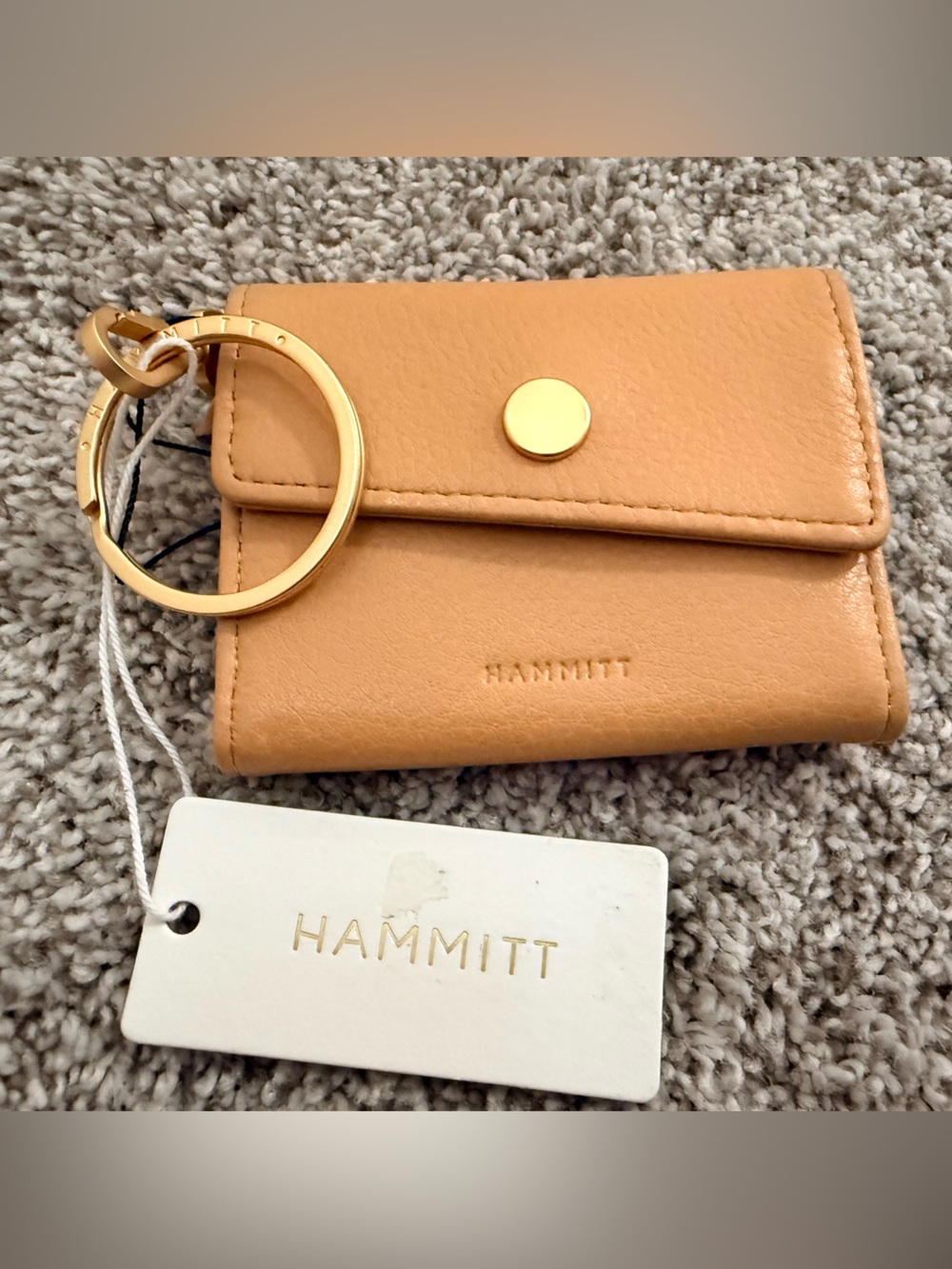 Hammitt Camel Leather Key & Card Holder with Gold Ring NIB